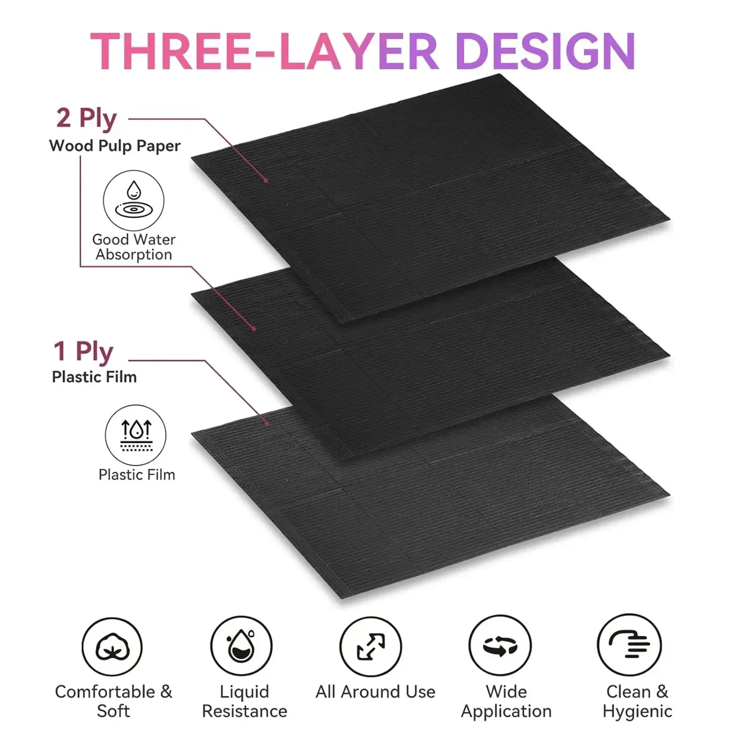 250/125/50 Black Tattoo Cleaning Wipes Pad Nail Mats  Dental Piercing Bibs Nails Paper Towels For Table Acrylic Nail Practice