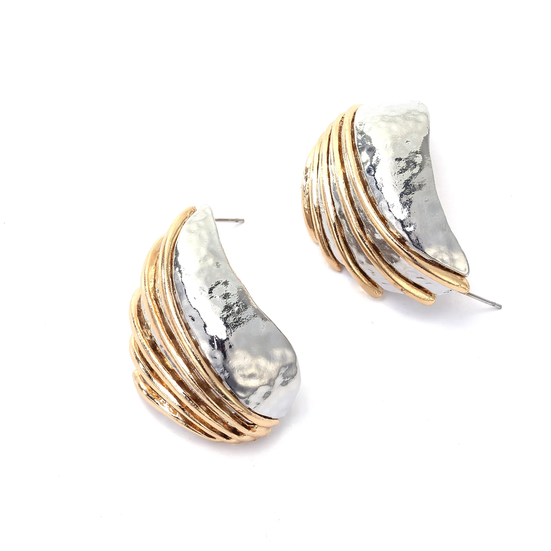 Vintage Gold-Silber-Streifen Metall-Muschel Gebogene Ohrstecker für Damen, Retro Statement-Schmuck, Modische Party-Geschenke – Detail 3