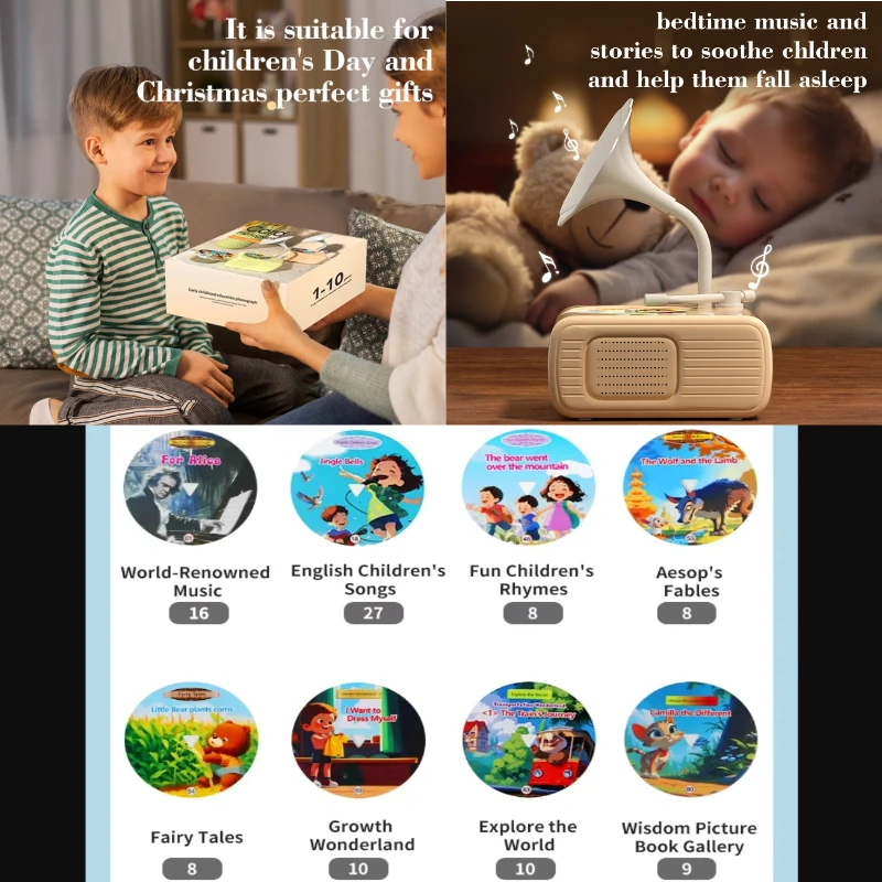 子供用蓄音機 96枚カード ストーリーテリングマシン 英語 子供の学習 教育 幼児期のおもちゃ カード蓄音機