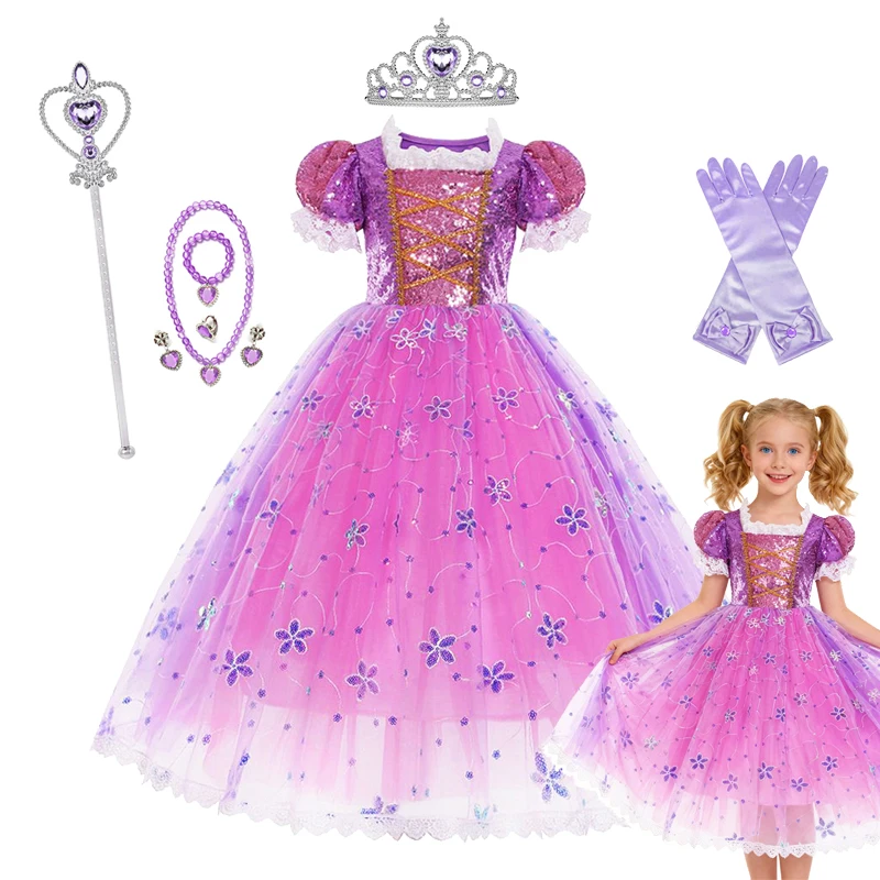Mädchen Prinzessin Kleid Mädchen Cosplay Kleid Lila Puffärmel Puffy Rock Karneval Party Kostüm Kinder Geburtstag Kleidung Geschenk