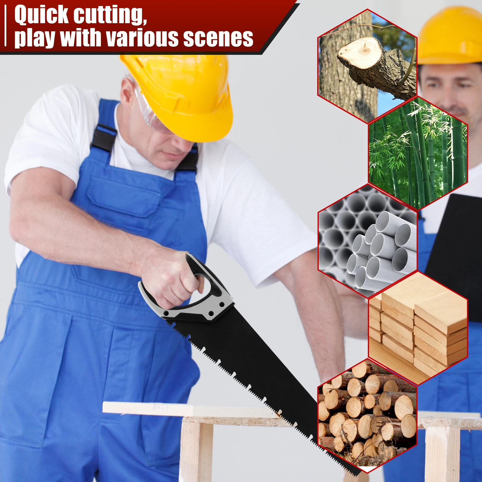 20in Hand Saw with Unique Type Chip Flutes Pruning Saw with Nonslip Handle for Cutting, Sawing, Trimming, Gardening, Woodworking