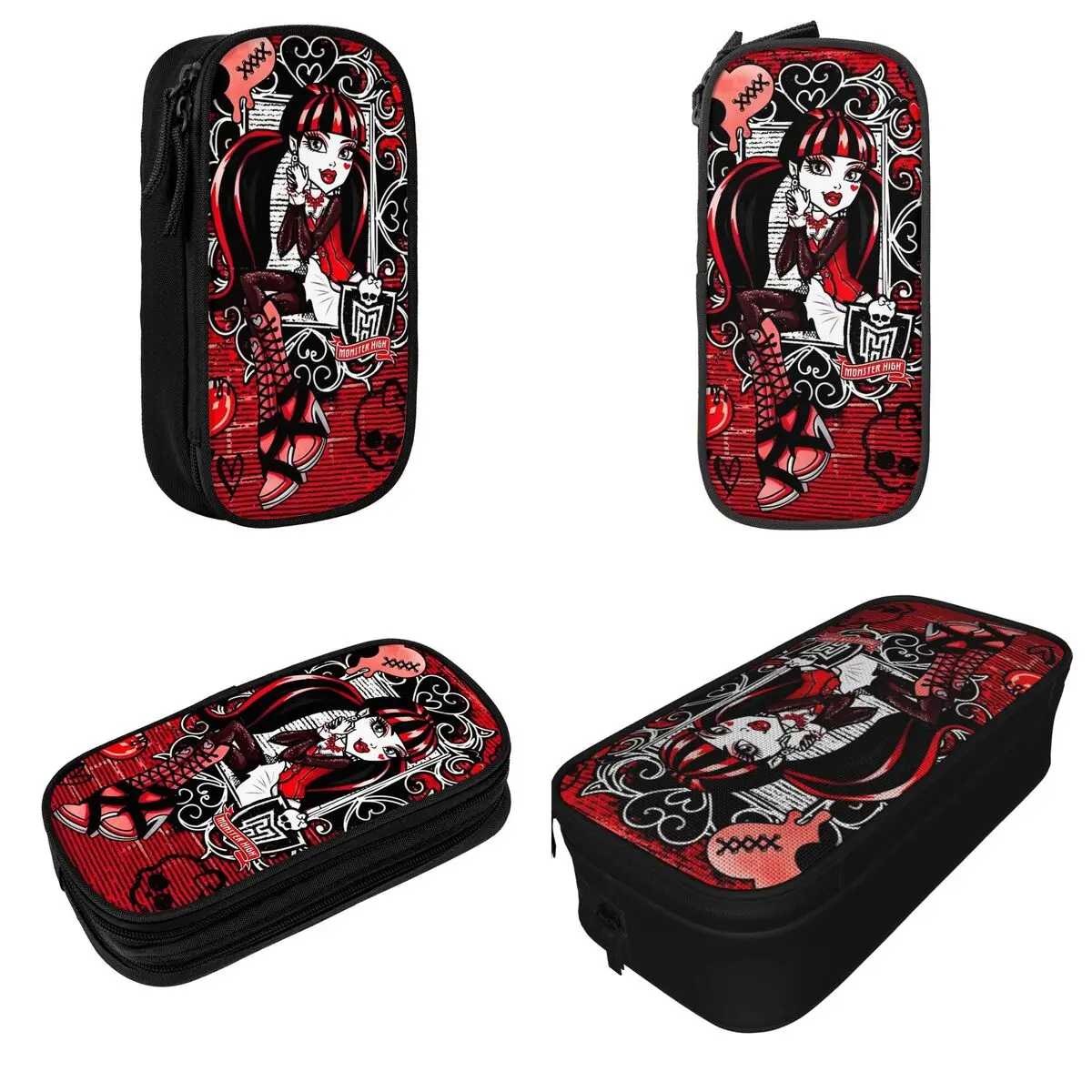 Cartoon School Theme Monster High Pencil Case Pen Box Bag Girls Boys Large Storage School Supplies Gift Pencilcases