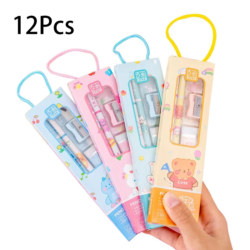 12Sets Student Creative Prizes Start School Graduation Season Gift Portable Stationery Set Gift Box Color Pencil Set
