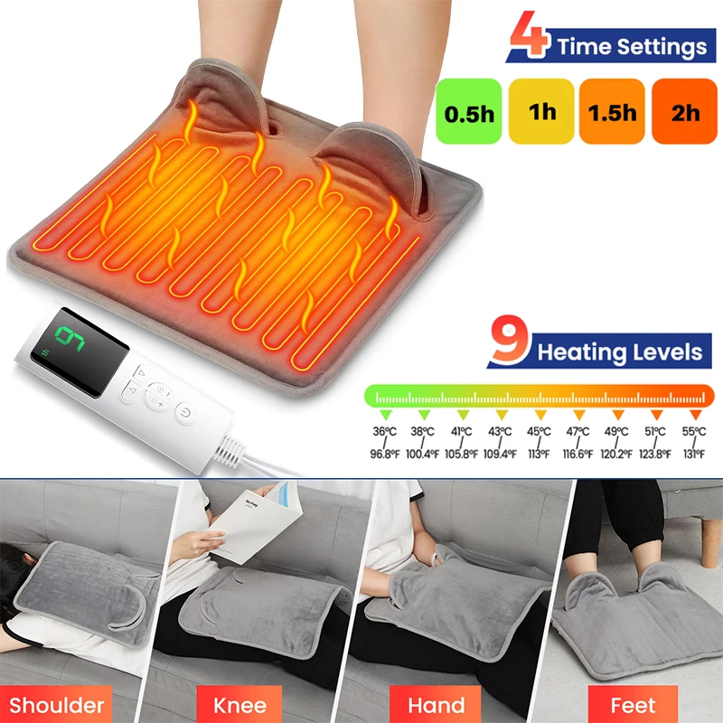 Electric Foot Warmer Plush Soft 9-level Thermostat 4-speed Timing Foldable Washed Portable Hands Feet Heating Pad Office Family