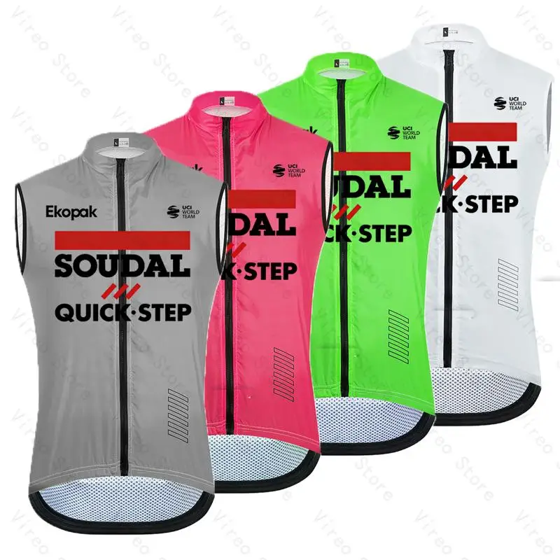 Soudal Quick-Step Men's Cycling Vest Summer Windproof Sports Run Vest Road Mountain Sleeveless Cycling Jersey Vests Gilet