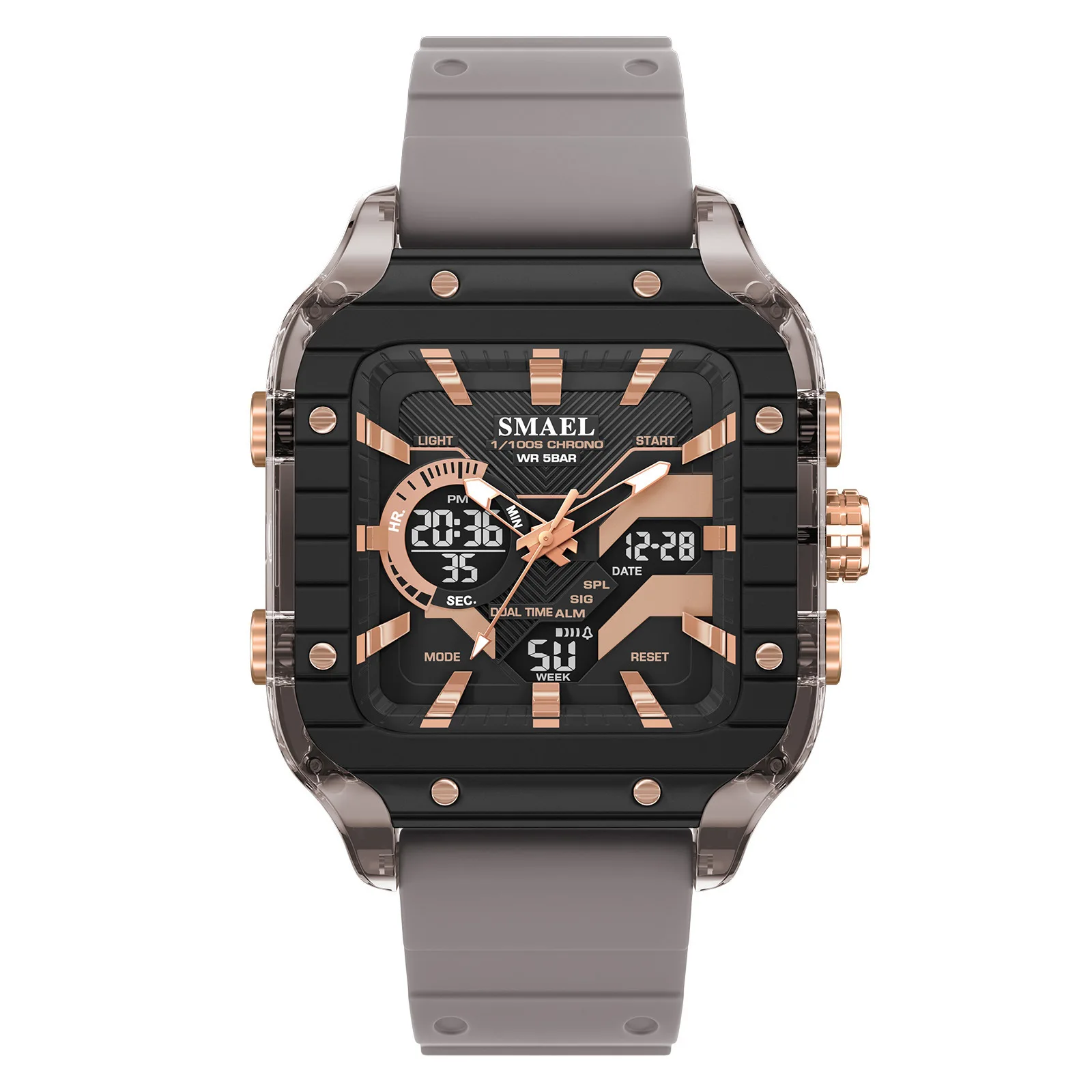 SMAEL Square Men Casual Quartz Watch Multifunctional Luminous Waterproof Outdoor Fashion Sports Wristwatch