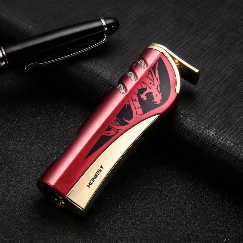 Metal Jet Blue Flame Inflatable Lighter Windproof Torch Spray Dragon Gas Butane Portable Cigarette Lighter Men\'s Small Tool