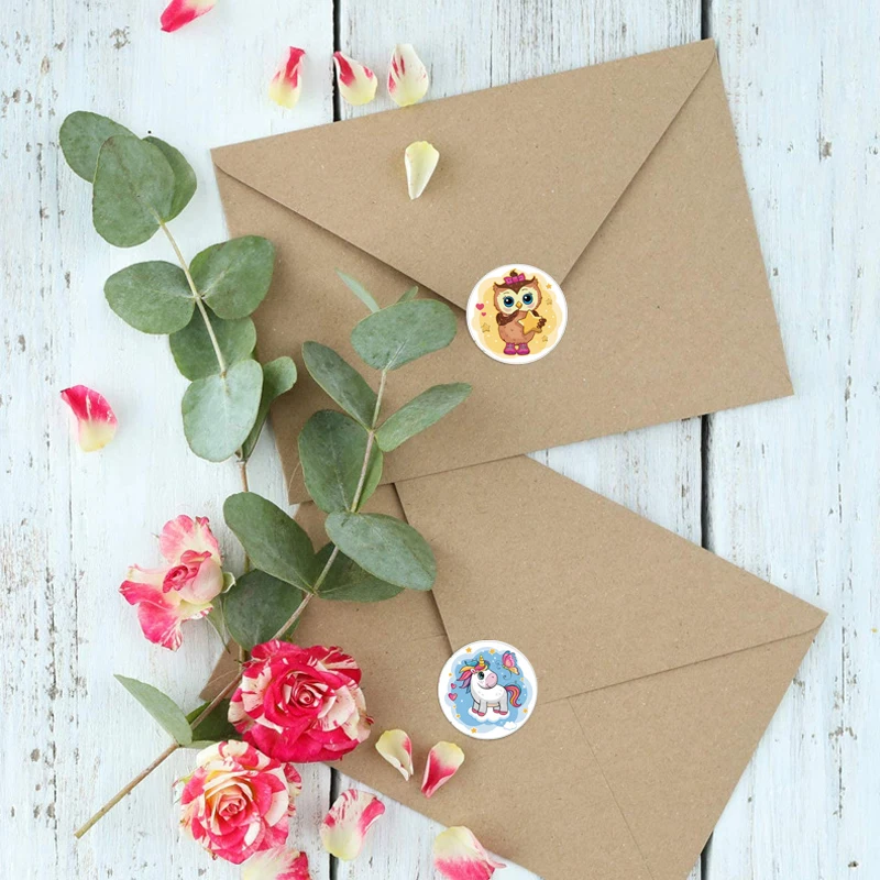 Round Cartoon Unicorn Adesivos para Crianças, Recompensa Do Professor, Incentivar Etiqueta, Papelaria De Escritório, Brinquedos Para Crianças, 100-500Pcs, 1"