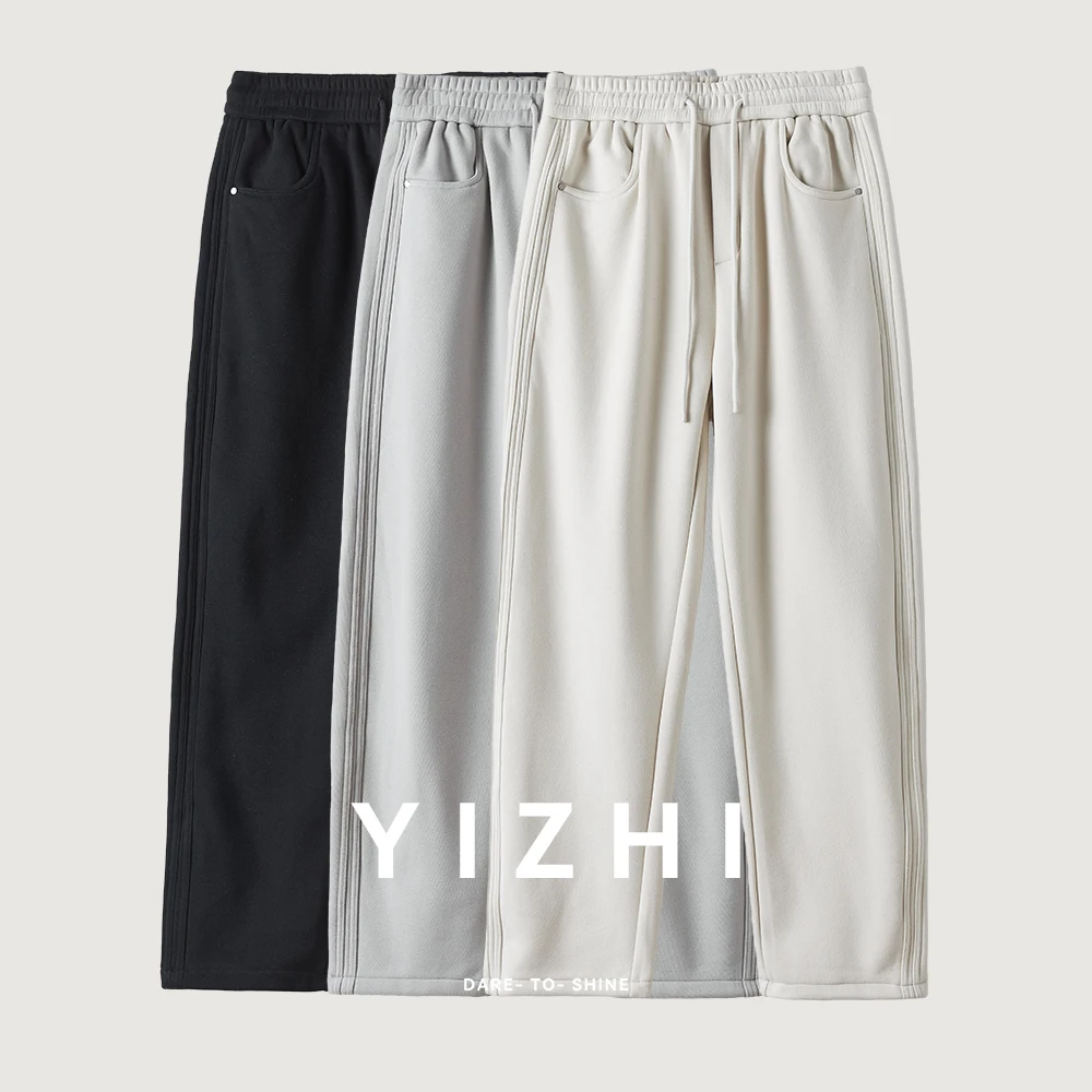 Fashion Men's 460g Heavyweight Velvet Casual Pants 2025 Winter New Solid Color Line Drape Winter Warm Men Scimitar Pants
