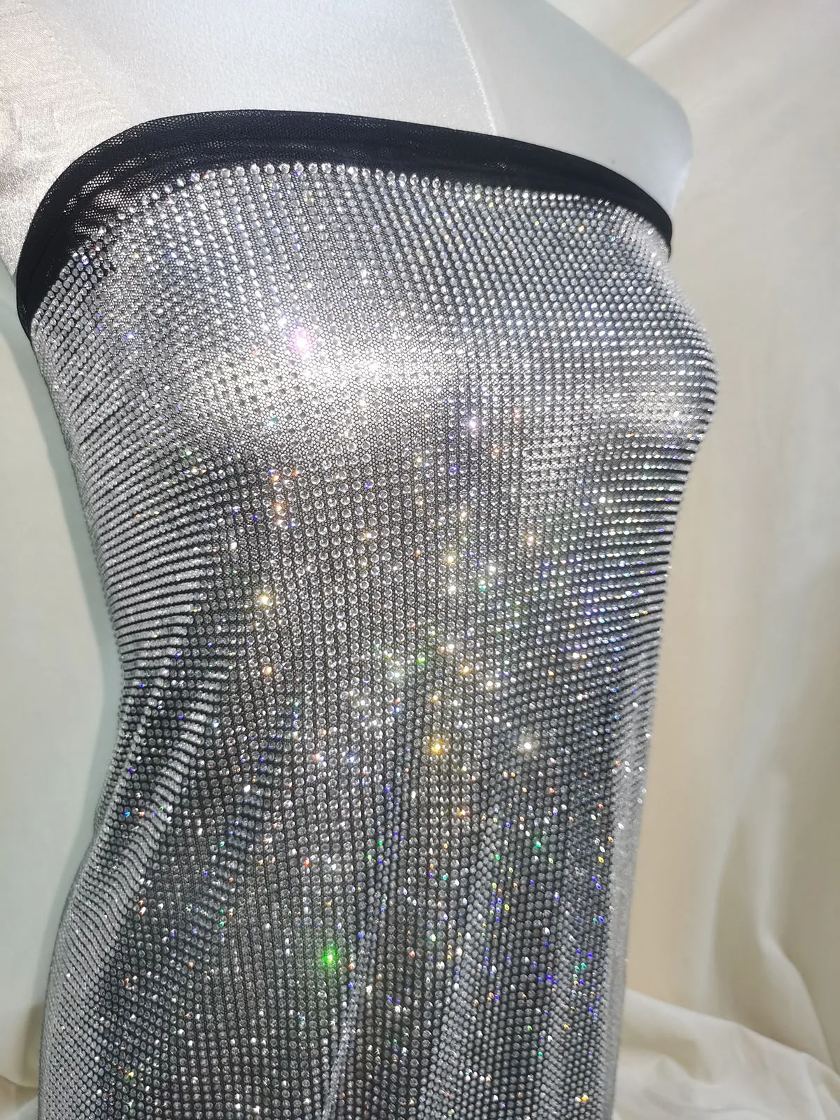 Rhinestone Mesh Fabric Nude Flesh color Spandex Elastic Crystal Net Trim Transparent Fishnet Sexy Apparel Clothing Customize