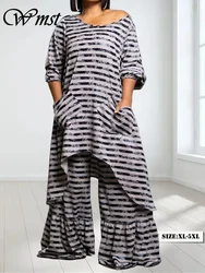 Wmstar Plus Size Two Piece Women Clothing Long Sleeve Long Top and Pants Sets Striped Matching Set Wholesale Dropshopping 2024