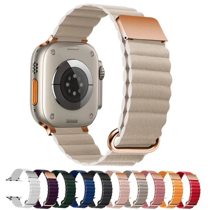 

Кожаная петля для Apple watch Ultra ремешок 44 мм 40 мм 41 мм 45 мм 42 мм 38 мм Магнитный браслет iWatch series 8 3 5 4 SE 6 7 ремешок 49 мм