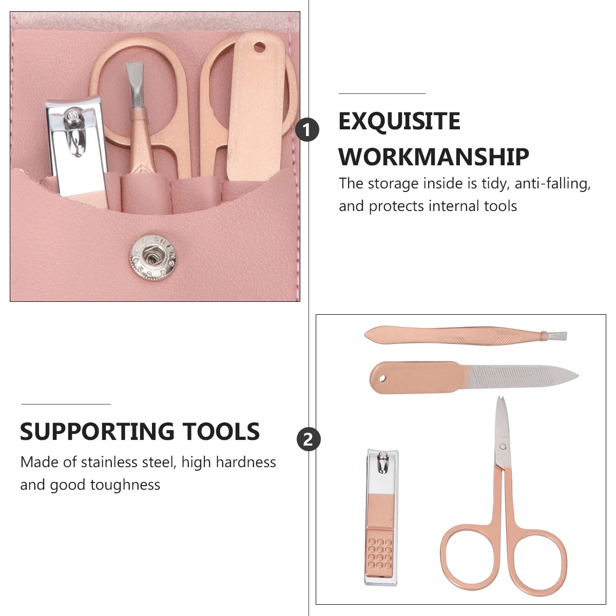 

1Set Stainless Steel Nail Clipper Set Portable Nail Cutter Manicure File Eyebrow Tweezer Beauty Scissors PU Case for Home Travel