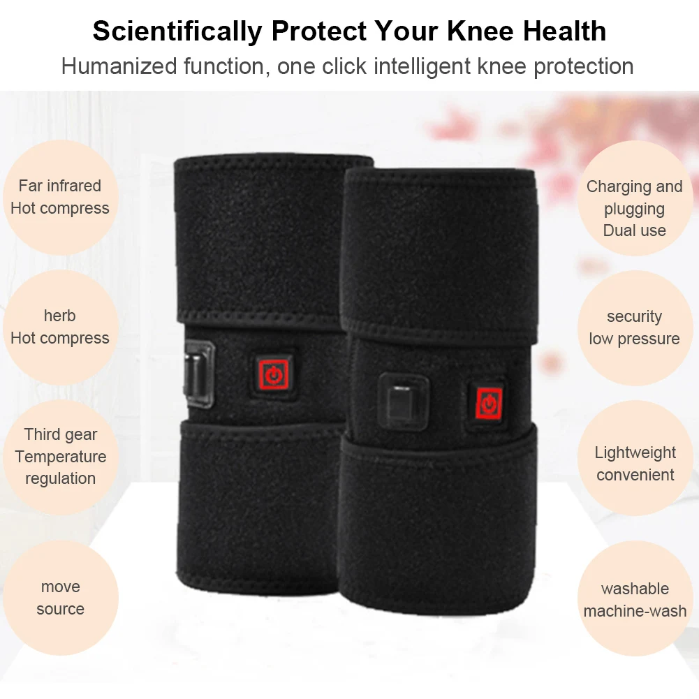 Electric Leg Heating Knee Pads 3 Heat Levels Heated Therapy Hot Compress Knee Arthritis Pain Relief Back Shoulder Elbow Healthy