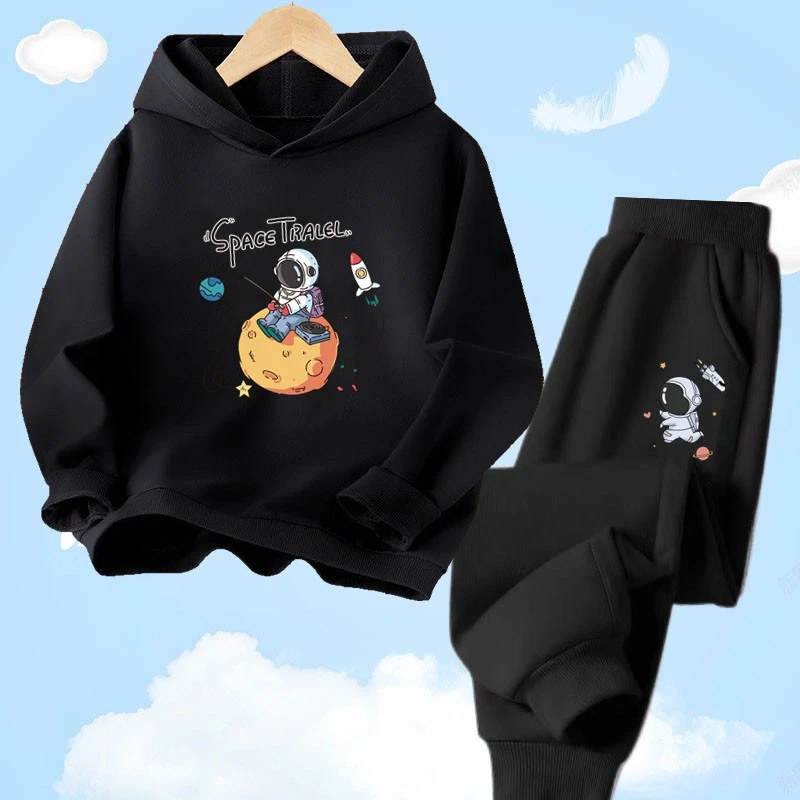 2023 New Kids Spring 2Pcs Set Cute Astronaut Children's Hoodie Sweaters+Pants Set 3-14Y Boys Tracksuit Clothes