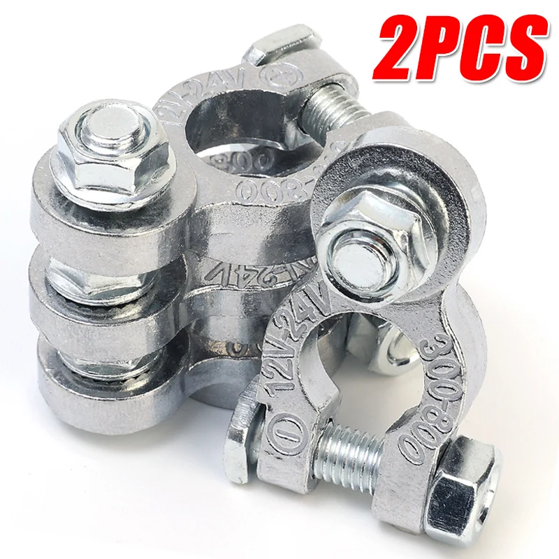 2PCS Car Battery Aluminium Alloy Positive & Negative Pole Terminal Clamps Auto Battery Bolt Type Connector Cars Accessories