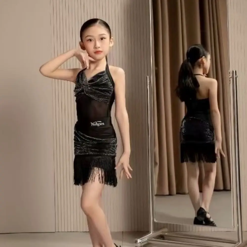 

Latin Dance Dress Dancewear Dress Dance Competition Costume Black Fringe Skirt Short Dresses Atin American Dance Dresses Girl