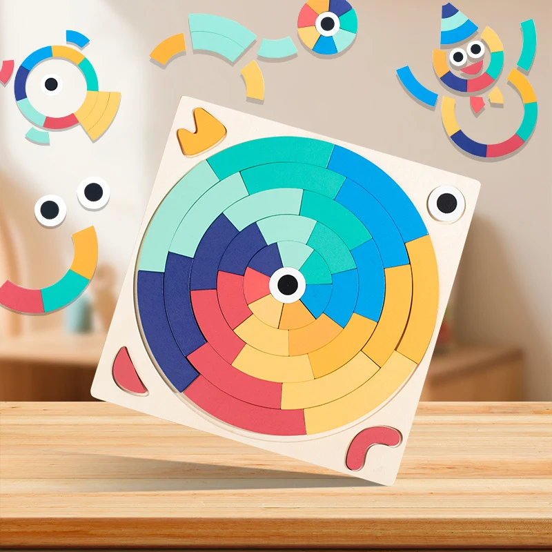 Wooden Rainbow Puzzle Blocks Educational STEM Toy for Kids Creative Shape Sorting Board Learning Game