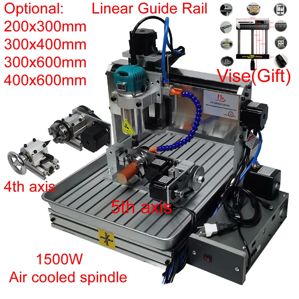 

5 Axis CNC 6040 Wood Router 1500W 4 Axis Metal Milling Aluminum Engraving Carving Machine 3040 PCB Engraver with Water Tank