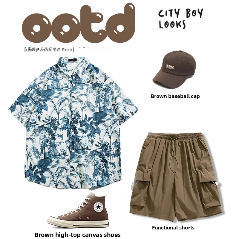 

Hainan Vaion Floral irt nut Tree Sanya Beach Print Couple ort Sve irt orts Set Men Women Summer Youth Outfit