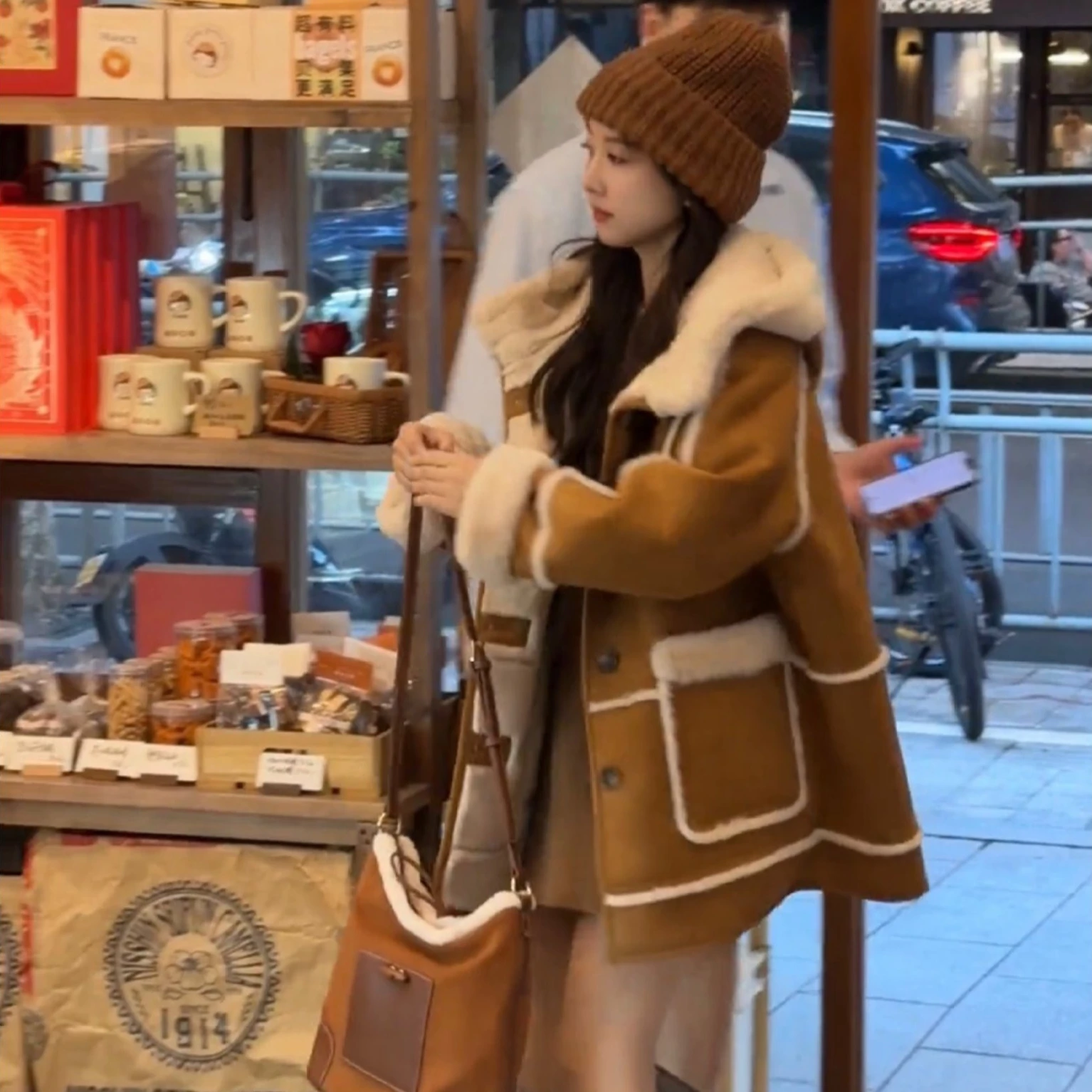 

Women Wool Coats Spliced Blends Jackets Drawstring Pocket Hooded Long Sleeves Single Breasted Thick Casual 2025 Autumn Winter