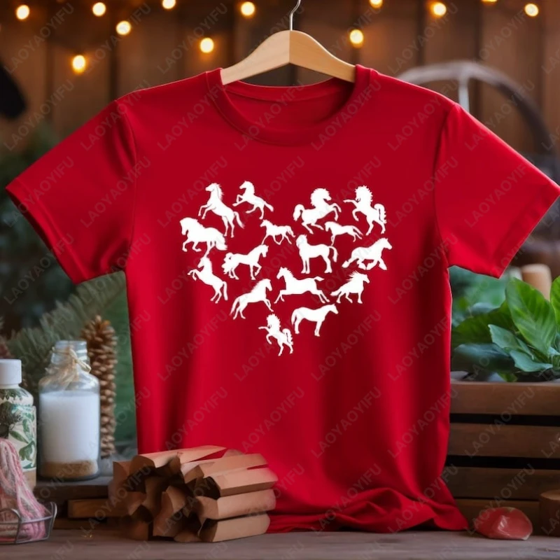 Horse Heart Equestrian Silhouette Lover Tops Gifts Creative Trending Cool All Match Tees Men Women High Quality Cotton Tshirt
