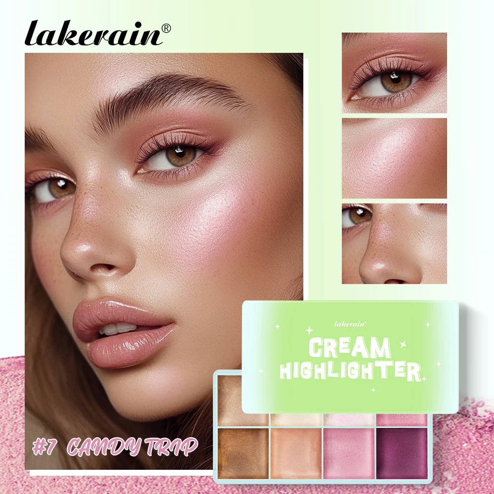 8 色クリームハイライター/眉/ブラッシュパレット顔明るくハイライターブラッシュ & 輪郭シマー防水メイクアップツール化粧品