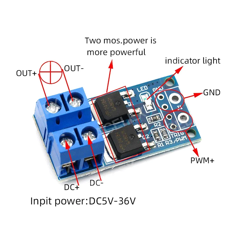 MOS FET 트리거 스위치 드라이브 모듈 PWM 레귤레이터 컨트롤패널, 아두이노 DC 5V 12V 36V, 15A, 400W, 5 개