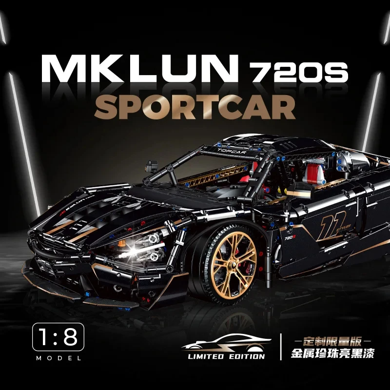 3658pcs 1:8 Technical 720S Supercar Building Blocks 10625 Remote Control  Black Sport Car Model Bricks Idea Toy for Adults Gifts