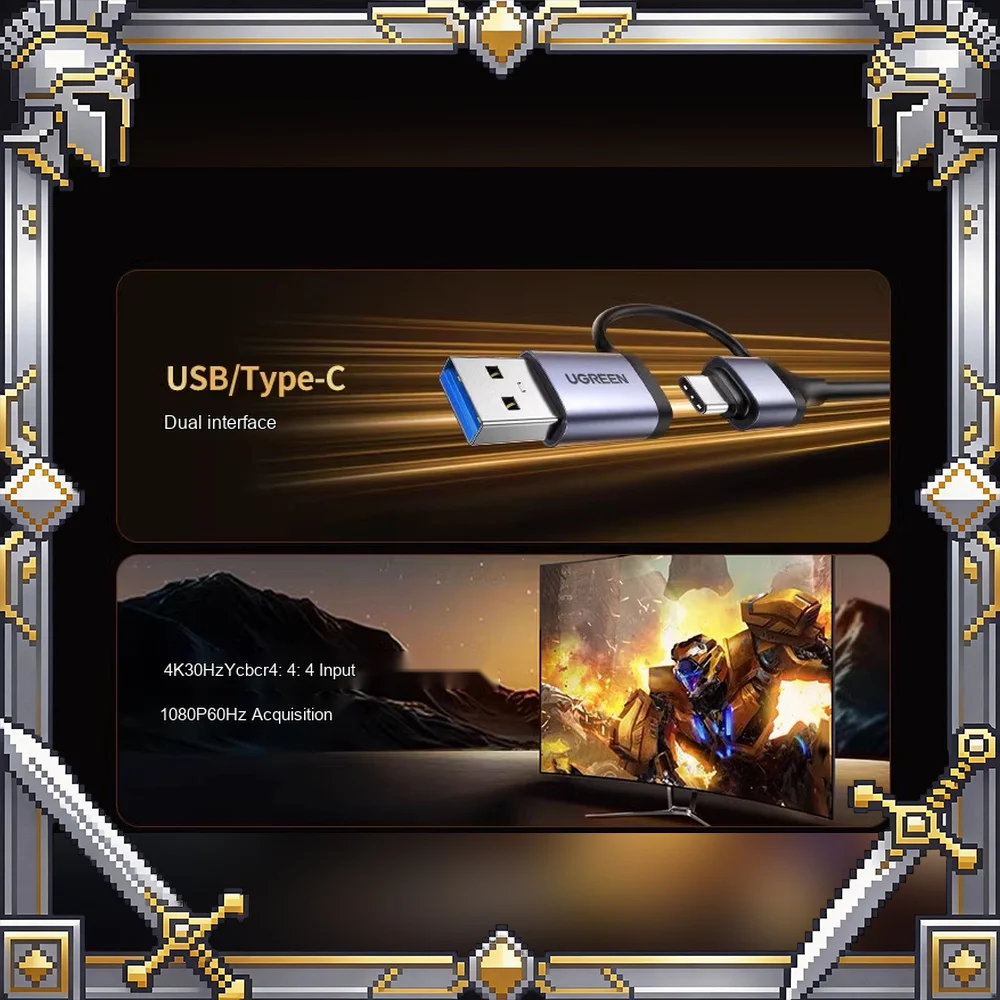 UGREEN 25854 CM716 HDMI Video Capture Card USB 3.0 USB-C Dual Output Live Streaming Recording Adapter