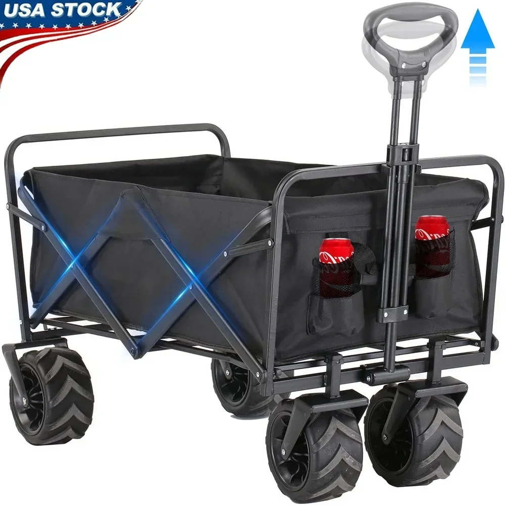 

Collapsible Folding Wagon Cart All Terrain Heavy Duty Utility Garden Cart with Brakes Camping Shopping Sports Portable Storage