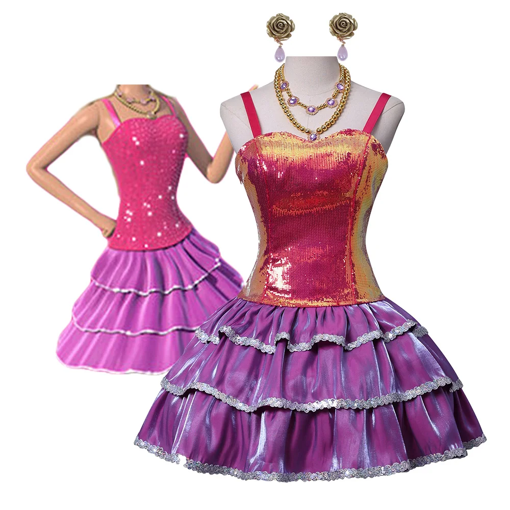 

Princess Dress Cosplay Dream House Girl Sequined Skirt Necklace Earing Costume for Women Lolita Outfit Halloween Carnival Party