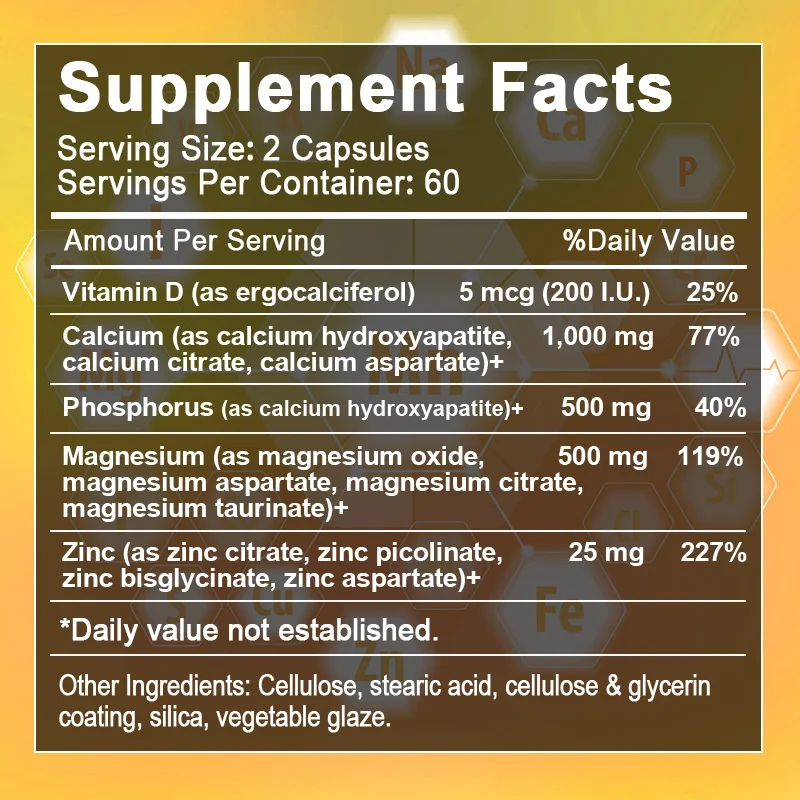 BEWORTHS Calcium Magnesium Zinc Capsule Vitamin D3 Support Immune ,Bone,Teeth, Nervous System & Muscle Health Non-GMO,Vega