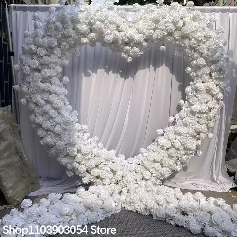 5D Weißes Rosen-Herzförmiges Regal mit Blumenarrangement Luxuriöse Hochzeitsbögen Hintergrund-Dekoration Blumenreihe Party-Requisiten Blumenrahmen – Detail 6