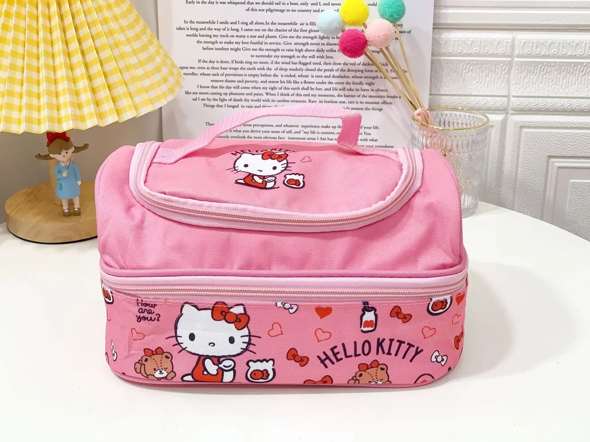 Sanrio hello kitty tas kotak makan siang kuromi lapisan ganda tas isolasi termal tas penyimpanan kotak makan siang tas Bento tas tangan siswa