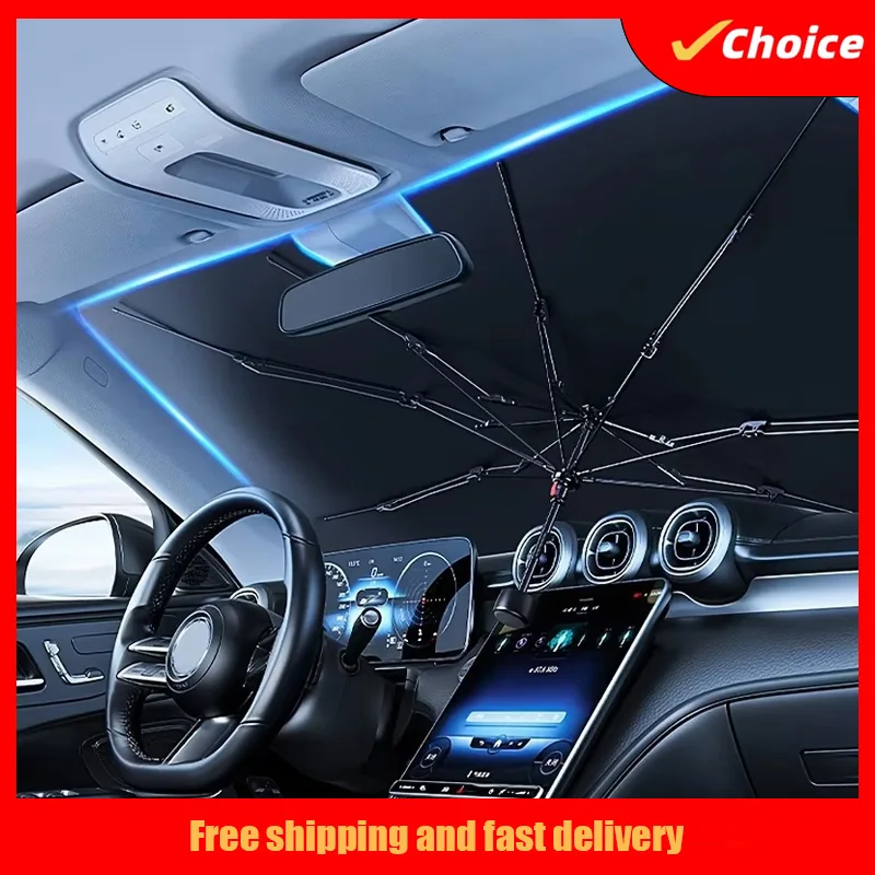 Baisher Titanium Silvery Car Sunshade - Creative Umbrella Design, Telescopic Windscreen Shield for Heat Insulation