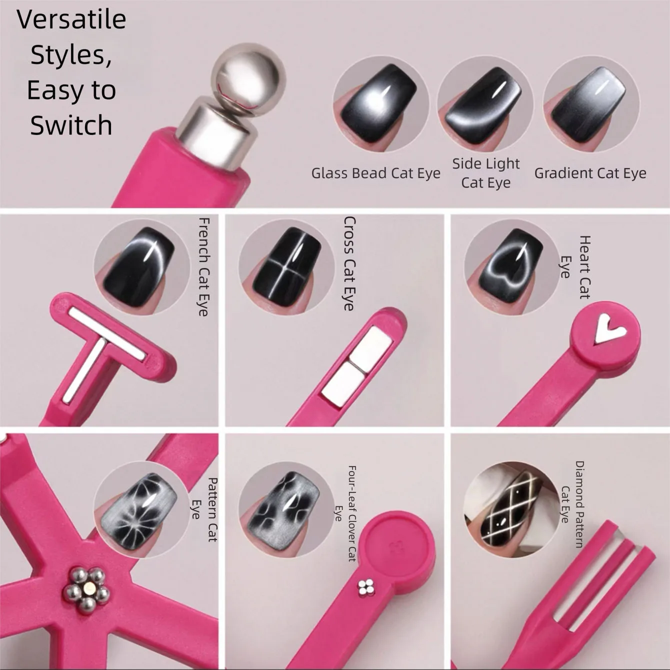 2026 New Five-Pointed Star Nail Art Cross Eight-In-One Cat Eye Magnet Strong Fancy Multi Functional Magnet Cylinder