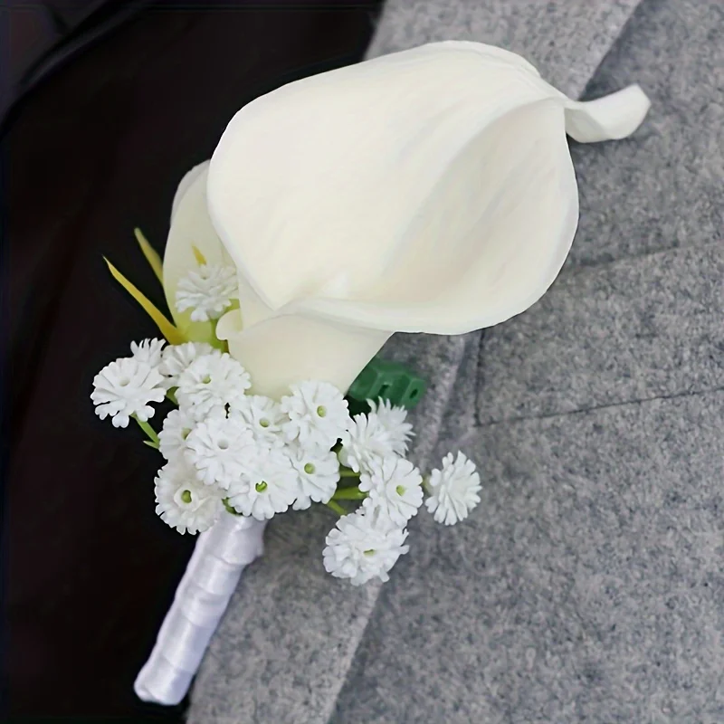 6pcs White Calla Lily Wedding Accessories Set - Exquisite Corsage Boutonniere for Bride Groom Elegant Floral Decor