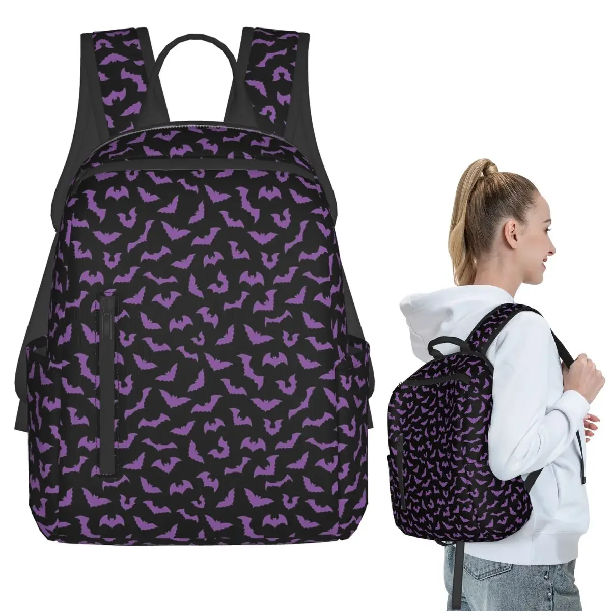 

Purple Bats Pastel Goth Candy Punk Backpack Student Boys Girls BookBag Children School Bag Laptop Shoulder Bags for Men Women