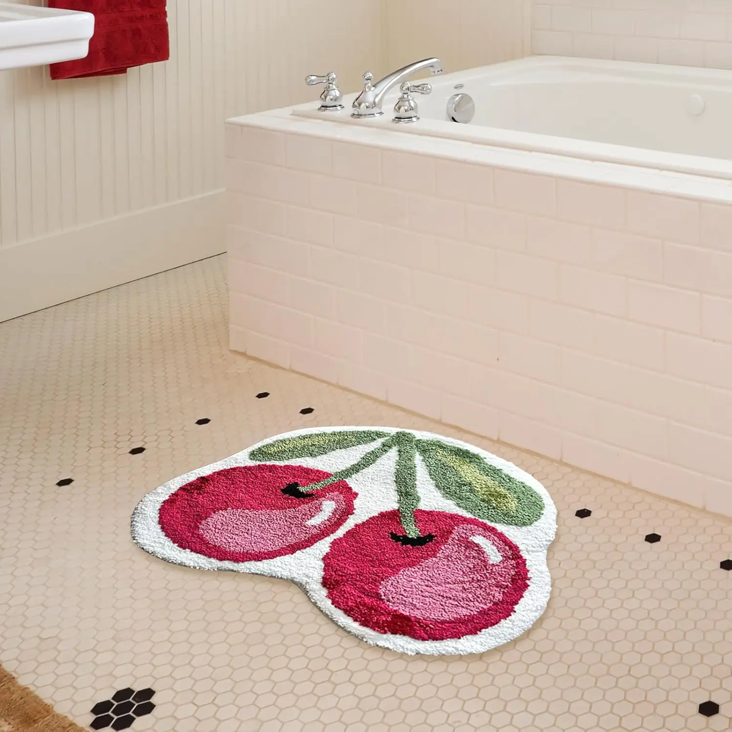 

Soft Fruit-shaped Shaggy Bath Mat Non-slip Bath Rug Washable Shower Foot Mat Decorative Carpet Floor Mat