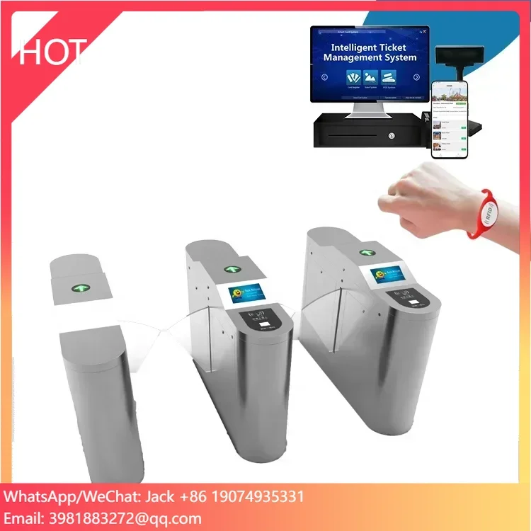 

Integrate other software entrance Access control tickets check by lcd speaker function qr code flap barrier in Ski Resort