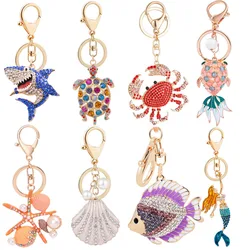 Sea Livings Keychain Starfish Shell Conch Key Ring Souvenir Gift for Sea Lover Rhinestones Shark Crab Dolphin Pendants Key Chain