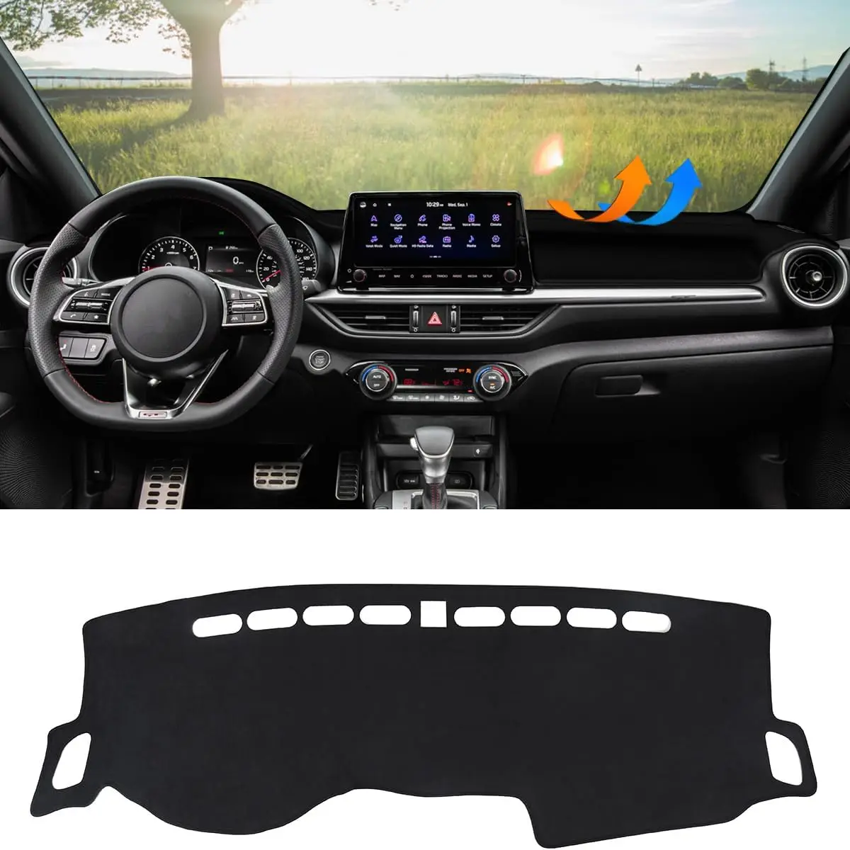 Dash Cover for Kia Forte 2019-2024 FE LX LXS EX GT GT-Line Accessories Black Flannel Dashboard Cover Mat Car Dashboard UV Sun