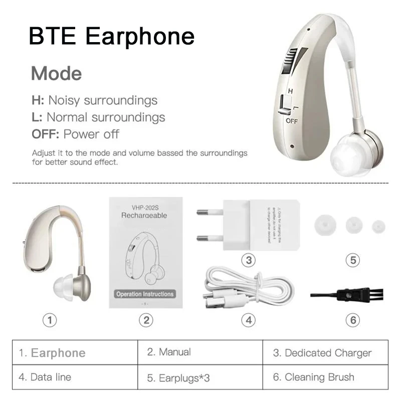 

New Compact Lightweight Single Rechargeable Headphones Noise Cancelling Feature Ear-hook Earbuds Suitable For The Elderly