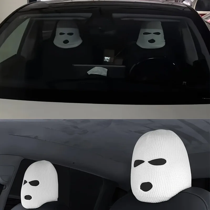 1 funny and spoof car seat cover-elastic headrest cover for cars, trucks, SUVs and RVs, novel Balaclava design with eyelets for