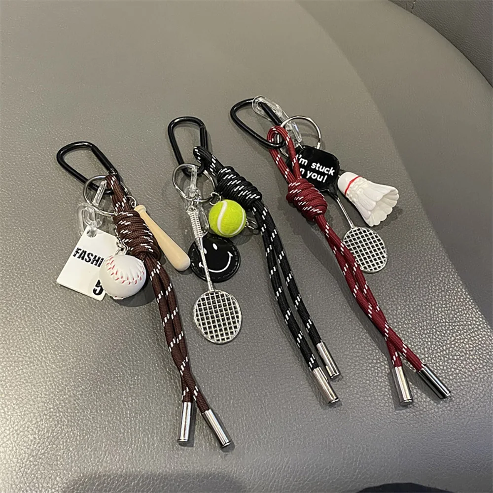 

Korea Cute Sport Baseball Badminton Tennis Braided Rope Pendant Strap Cord For iPhone Pendant Keyring Bag Girl Phone Chain Decor