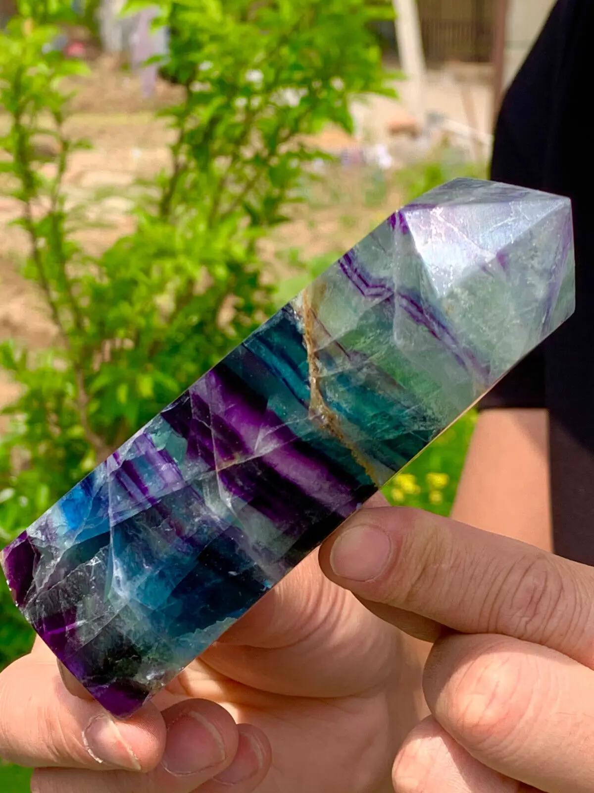 

Natural color fluorite crystal obelisk, healing wand