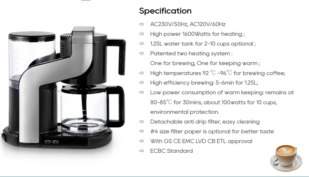 Электрическая автоматическая кофеварка, холодная капельная кофемашина американо, Вместимость 10-12 чашек
