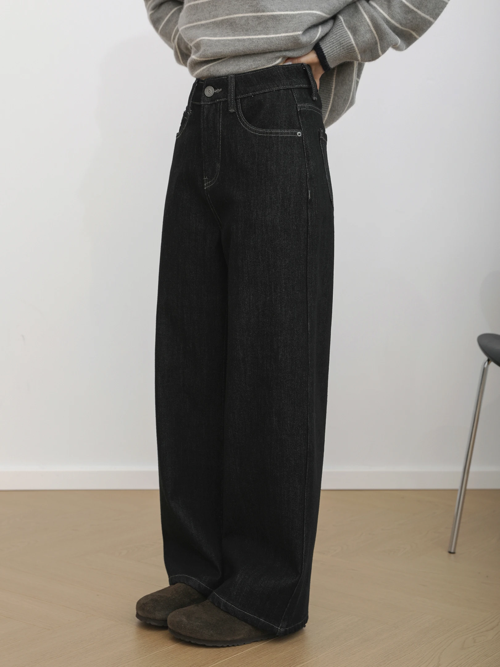 

Зимние джинсы Sanmu: новые, с высокой талией, прямые, зауженные, на флисовой подкладке, повседневные, свободные, широкие брюки