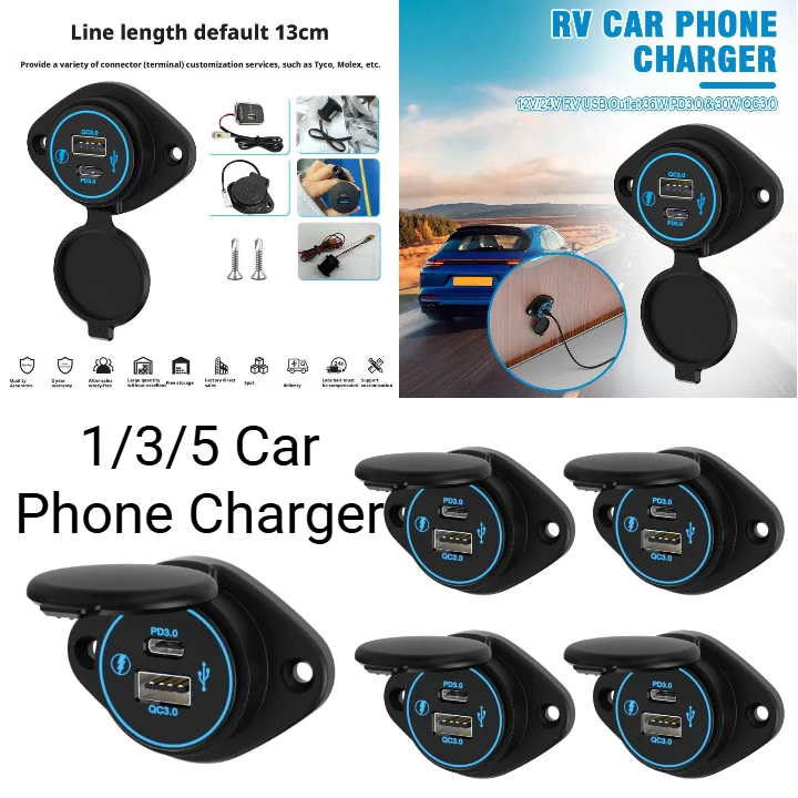 

1/3/5 шт. 12 В/24 В USB-розетка для автодома 36 Вт PD3.0 и 30 Вт QC3.0, розетка для автомобильного зарядного устройства, панель, настенное крепление для поверхностного монтажа для автомобиля, лодки, грузовика, инструмент